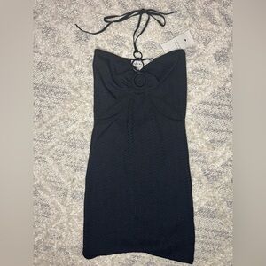 Black halter mini dress